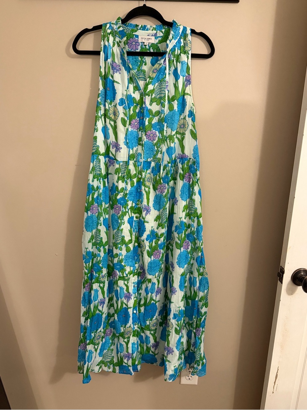 Sleeveless Floral Maxi Dress in Blue & Green